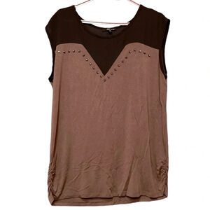 Size XL studded top, mesh like design at top